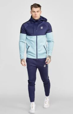 SikSilk Navy Zip Through Hoodie And Jogger Tracksuit Set