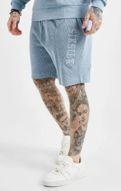 SikSilk Blue Embroidered Waffle Texture Shorts