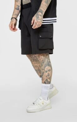 SikSilk Black Casual Cargo Pocket Short