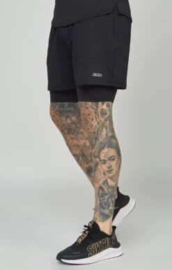 SikSilk Black Sports Dual Layer Shorts