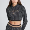 SikSilk Girls Black Baseball Stripe Cropped Hoodie
