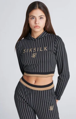 SikSilk Girls Black Baseball Stripe Cropped Hoodie