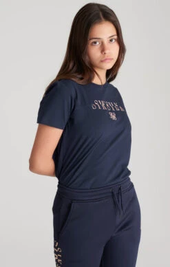 SikSilk Girls Navy Logo Boyfriend T-Shirt