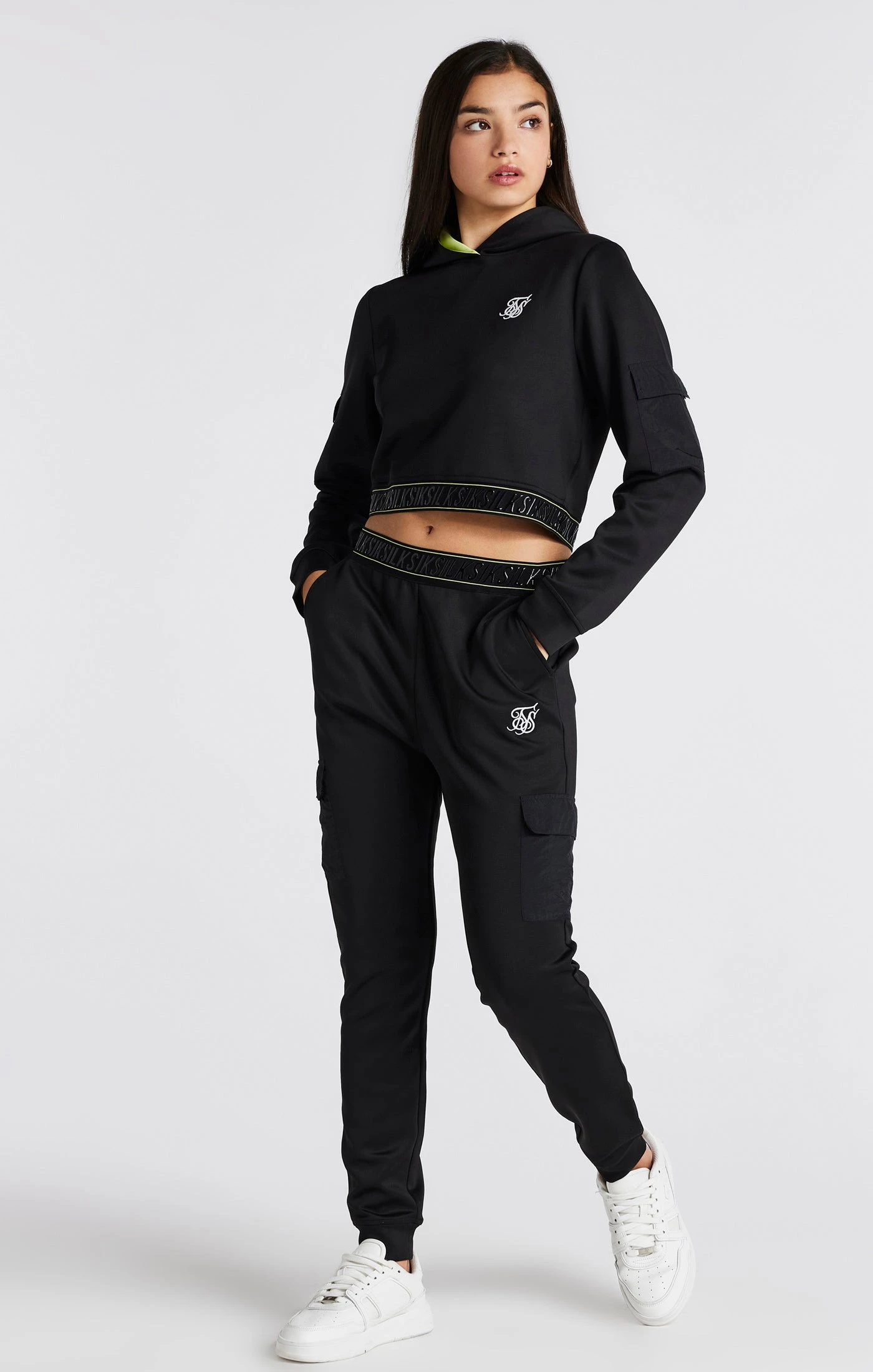 SikSilk Girls Black Cargo Track Top - Image 3