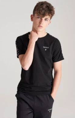 SikSilk Boys Black Taped T-Shirt