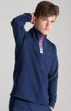 SikSilk Boys Navy Fade Zip Thru Funnel Neck