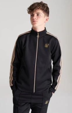 SikSilk Boys Black Taped Zip Thru Funnel Neck