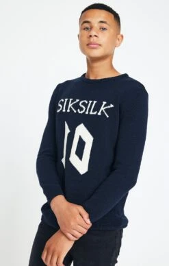 Boys Messi X SikSilk Navy Knitted Jumper