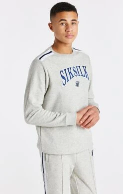 SikSilk Boys Grey Marl Varsity Crew Sweatshirt