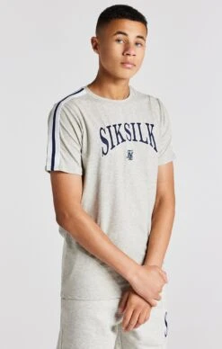 SikSilk Boys Grey Marl Varsity T-Shirt