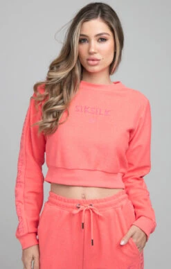 SikSilk Loopback Embroidered Crop Sweat - Pink