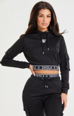 SikSilk Black Cropped Cargo Hoodie