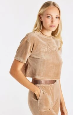 SikSilk Gold Velour Cropped T-Shirt