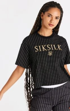 SikSilk Black Pinstripe T-Shirt