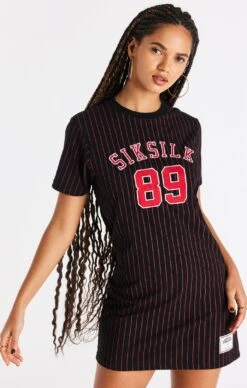 SikSilk Black And Red Baseball T-Shirt Dress