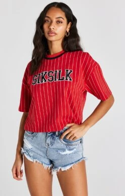 SikSilk Red Baseball Stripe T-Shirt
