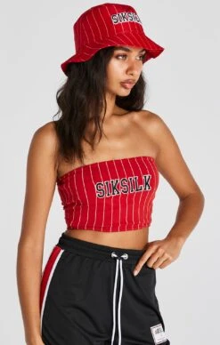 SikSilk Red Pinstripe Bandeau Top