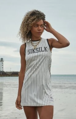 SikSilk Ecru Basketball Pinstripe Dress