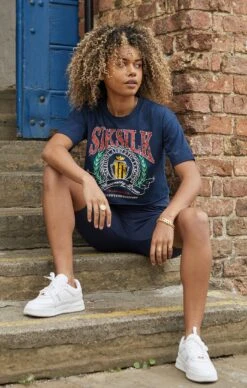 SikSilk Navy Crop Varsity T-Shirt