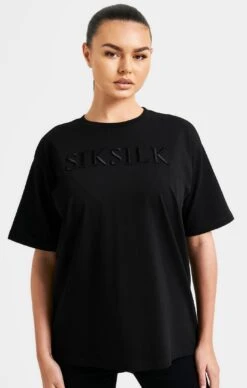 SikSilk Black Embroidered Boyfriend T-Shirt