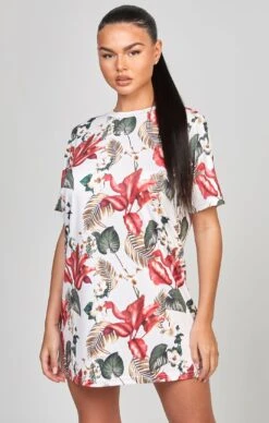 SikSilk Multi Retro Tropics Print T-Shirt Dress